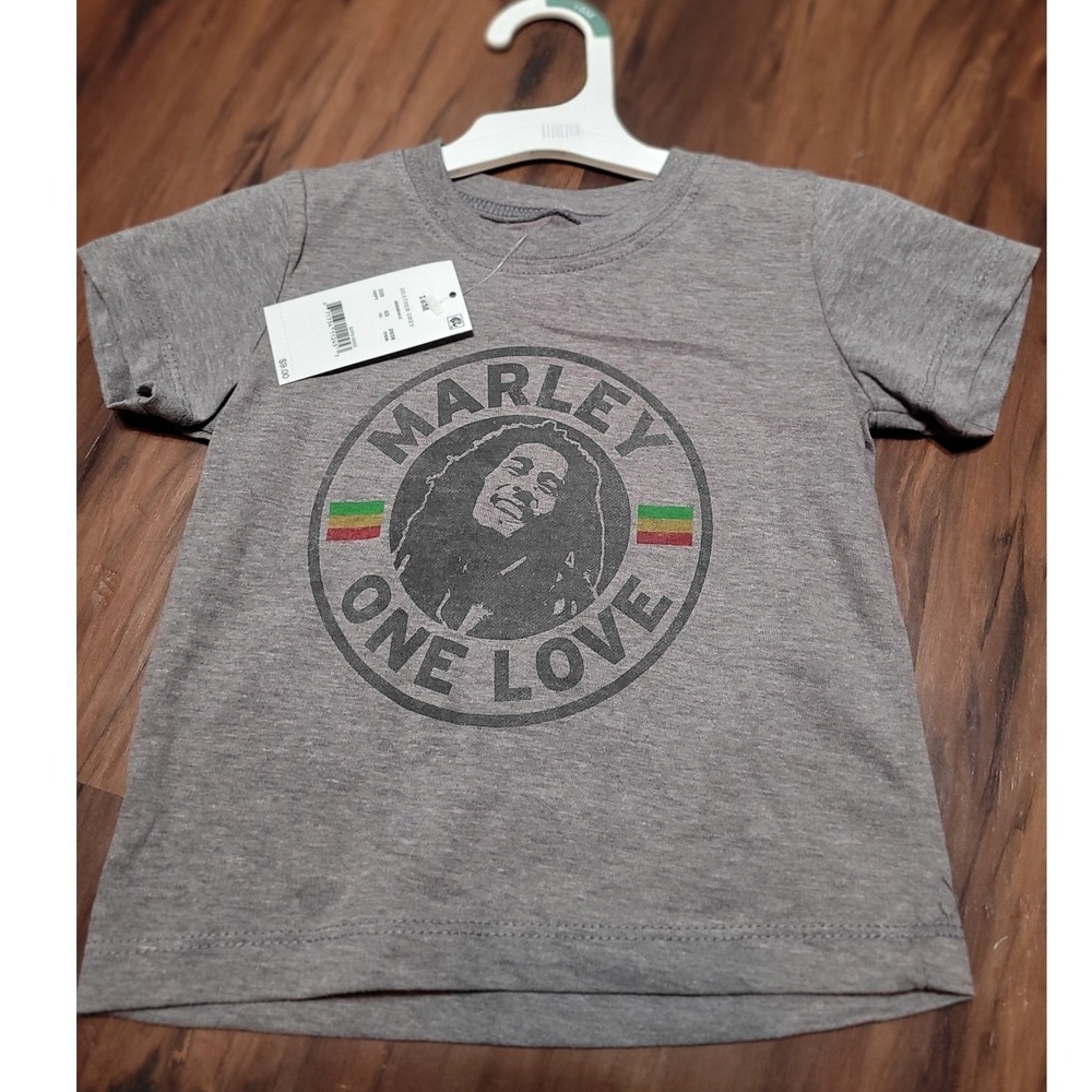 Bob Marley 1 Love Toddler 12-18 mon T-Shirt Zion Rootswear Gray Reggae Graphic T